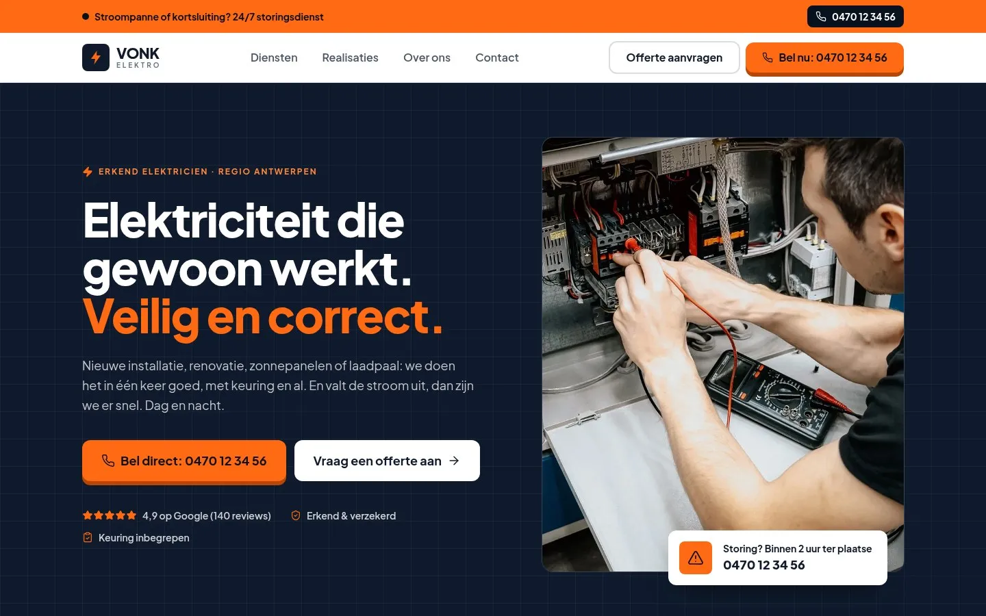 Homepage van VONK Elektro